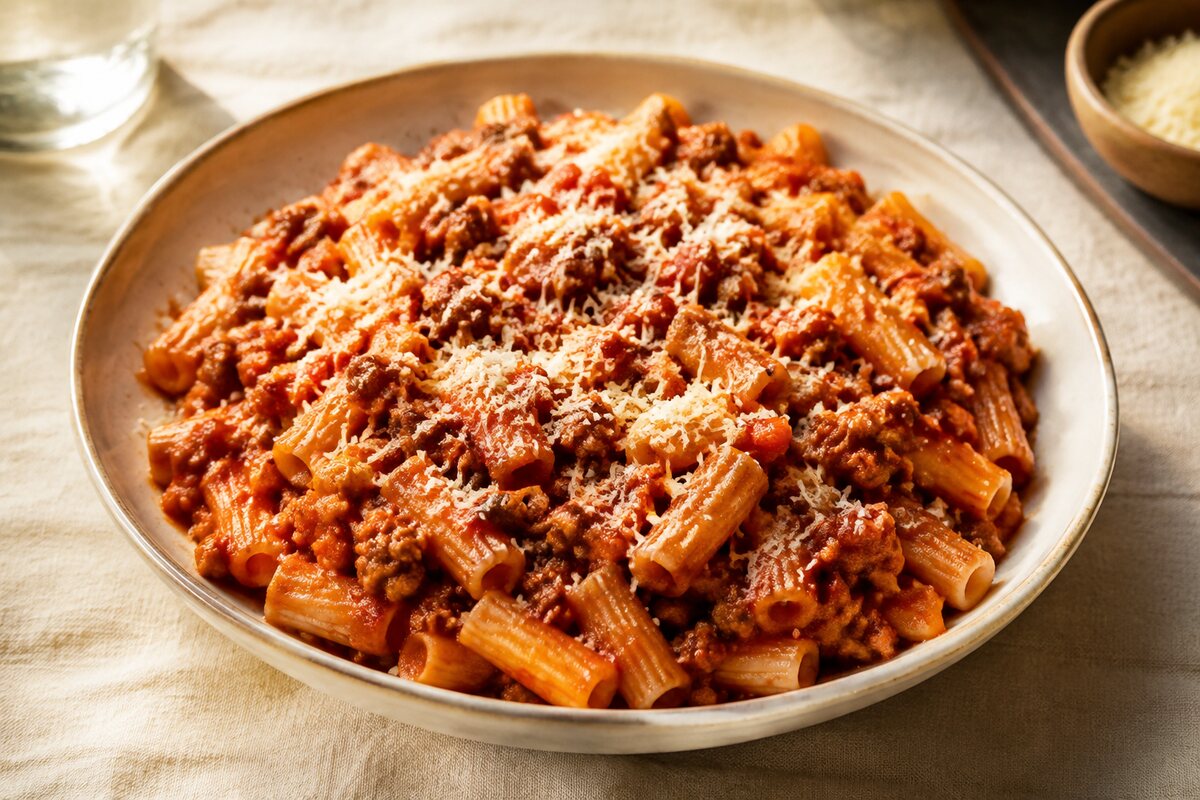 Paste cu carne tocată și sos de roșii